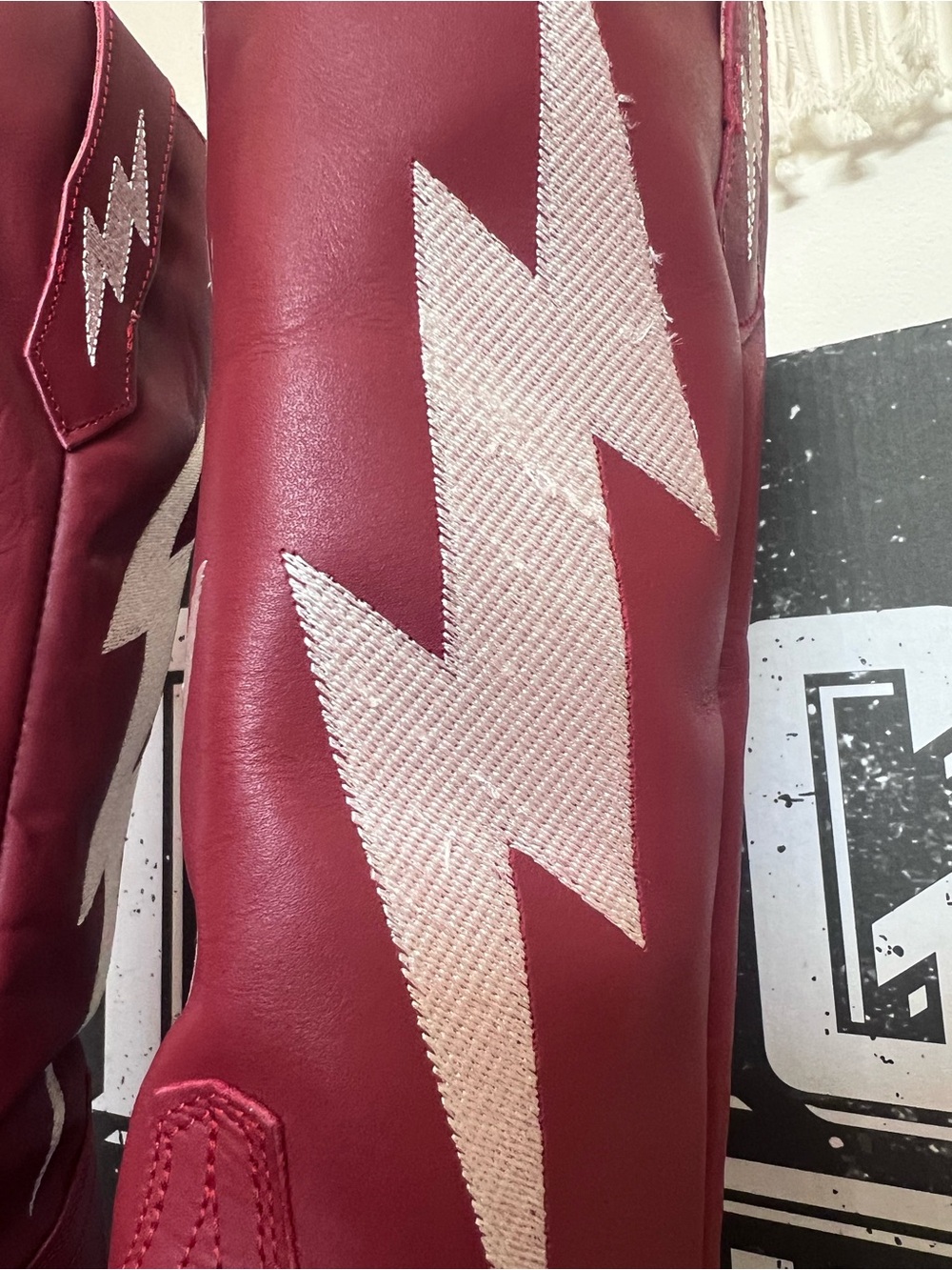 Dingo Red & White Western Lightning Bolt Tall Genuine Leather Boots 9 NWT - Picture 8 of 14
